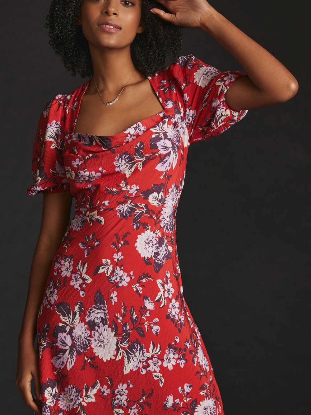 Maeve Red Floral High-Low Midi Dress - Picture 3 of 11